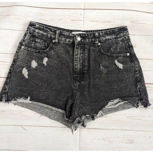 Denim Blvd Womens Cutoff Jean Shorts Size M Hi Rise Frayed Edge Grey Charcoal